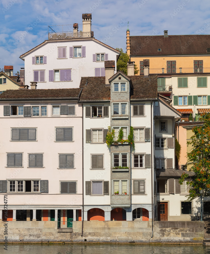 Naklejka premium Buildings of the historic Schipfe district in the city of Zurich, Switzerland