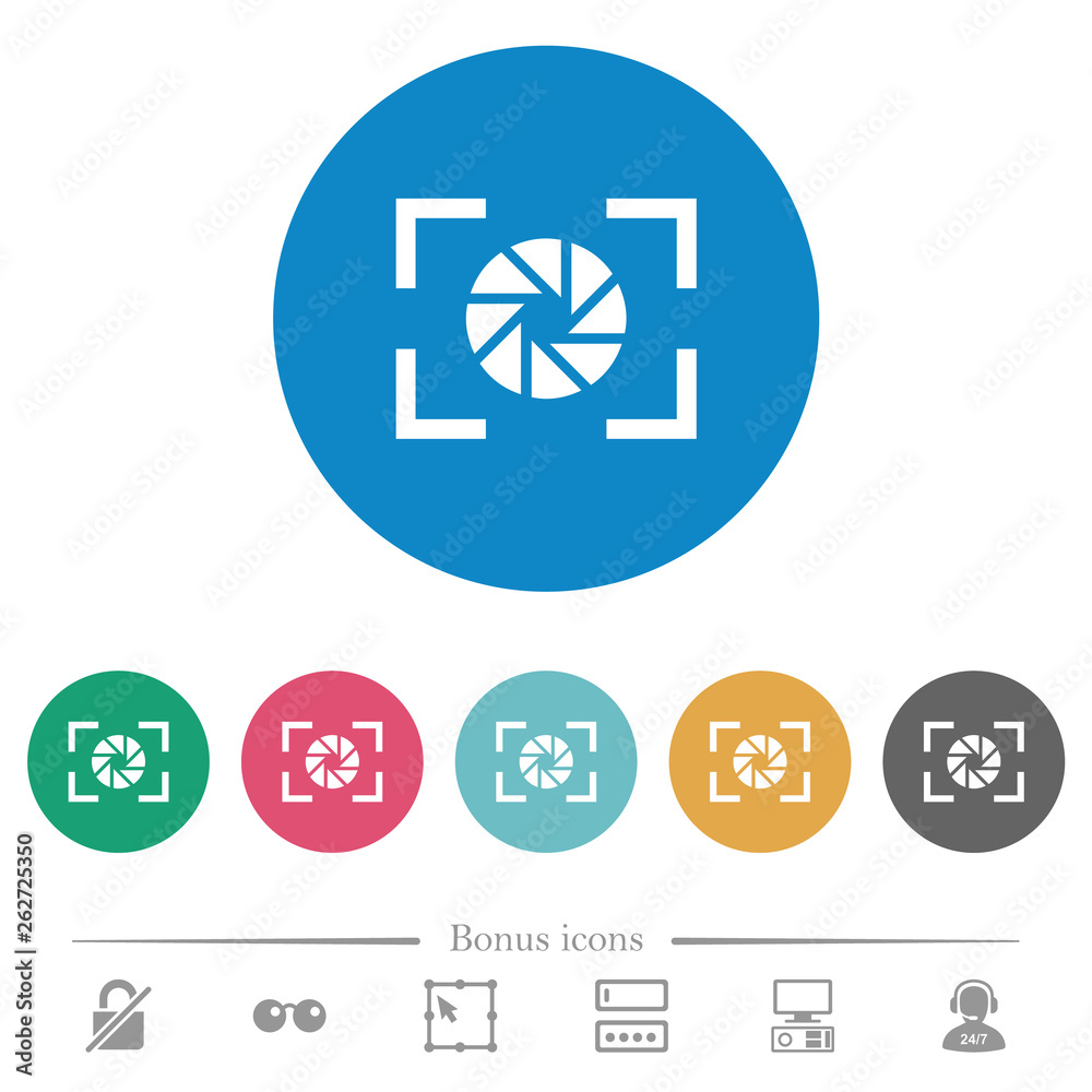 Camera aperture setting flat round icons