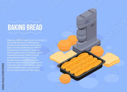 Baking bread concept banner. Isometric illustration of baking bread vector concept banner for web design