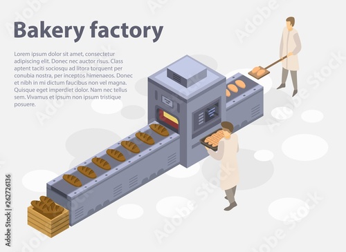 Bakery factory concept banner. Isometric illustration of bakery factory vector concept banner for web design
