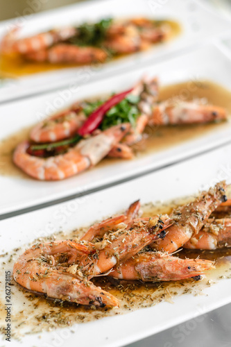 portuguese seafood mixed traditional prawn tapas dishes on restaurant table © TravelPhotography