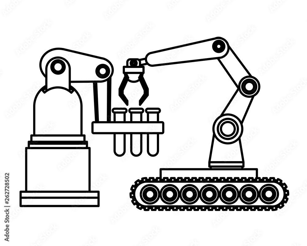 robotics arms mobil with test tubes black and white robotics arms mobil with test tubes black and white