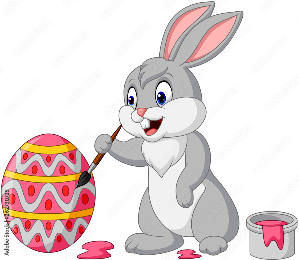 Cartoon rabbit painting an Easter egg Stock Vector | Adobe Stock