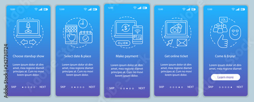 Standup onboarding mobile app page screen vector template