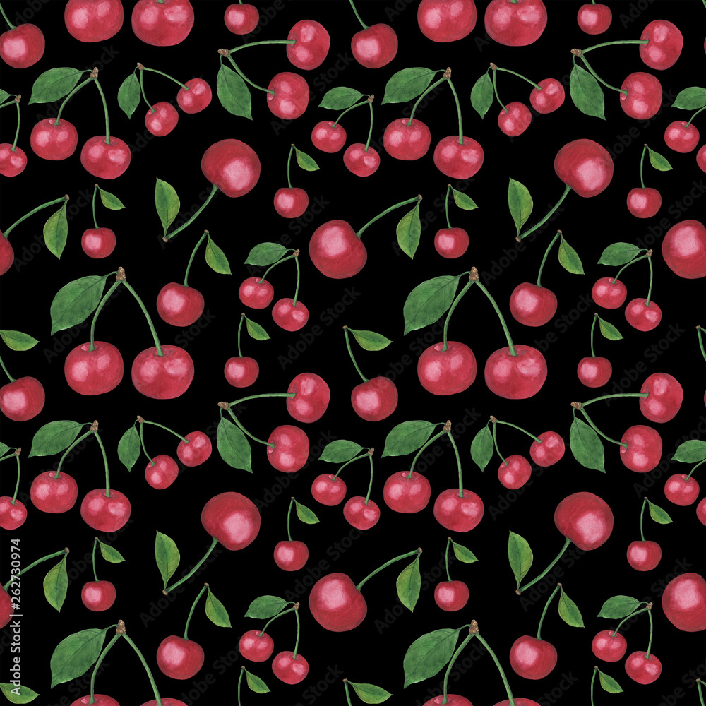 Pattern Cherry berry Watercolor Digital paper seamless illustration set of summer botanical decorations greeting card design Pattern Cherry berry Watercolor Digital paper seamless illustration set of summer botanical decorations greeting card design