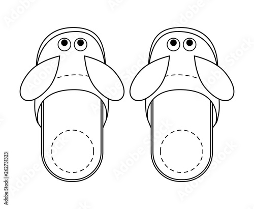 Home slippers, comfort flip-flpos. Footwear isolated vector icon. Shoe logotype.