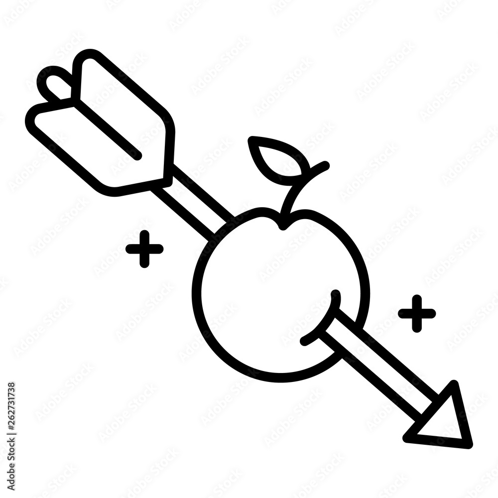 Arrow thru apple icon. Outline arrow thru apple vector icon for web design isolated on white background Arrow thru apple icon. Outline arrow thru apple vector icon for web design isolated on white background