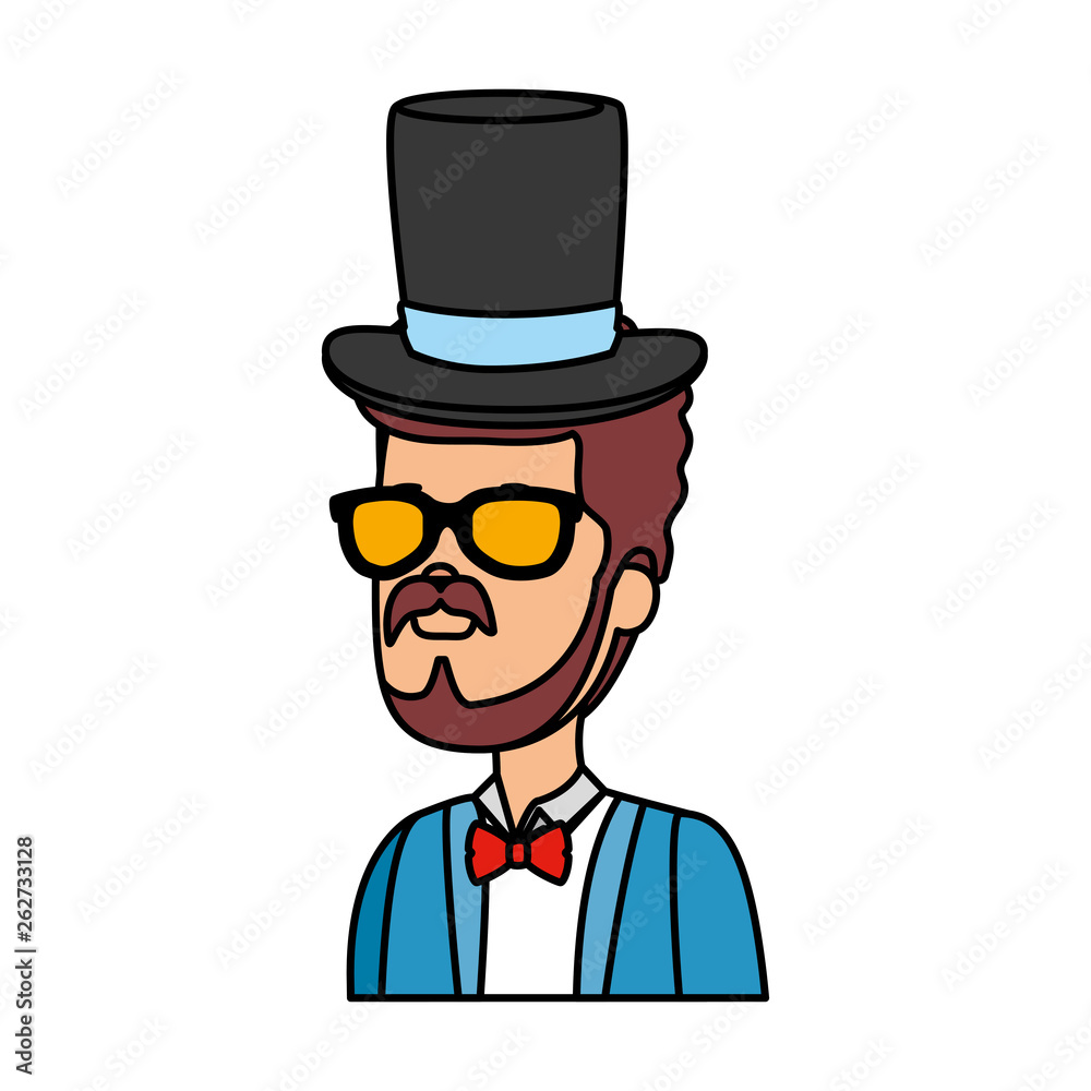 hipster man with sunglasses and elegant hat