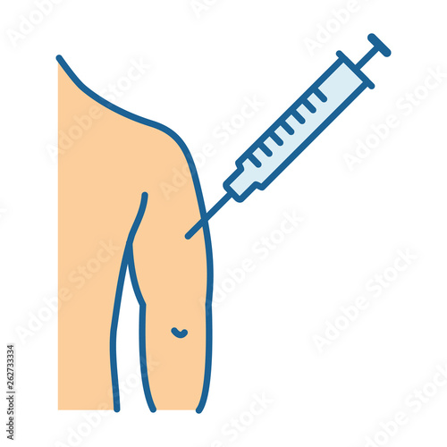 Injection in man's arm color icon