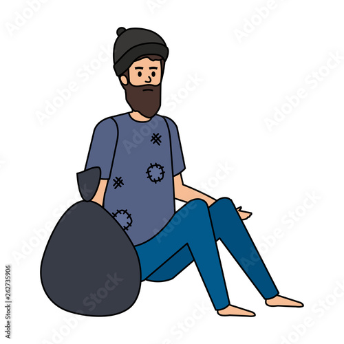 homeless man with bag character