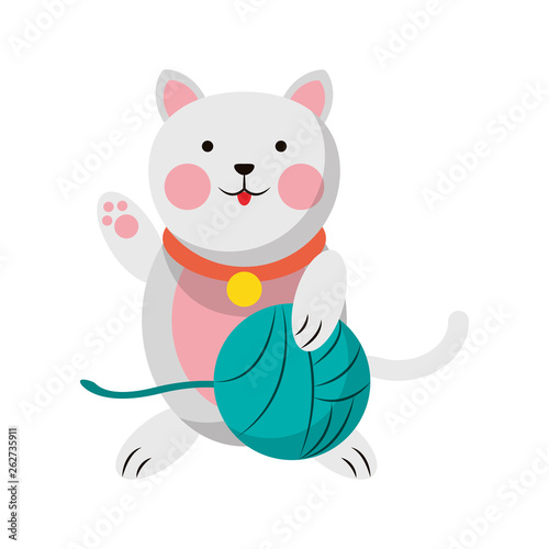 Cat with cloth ball cartoon