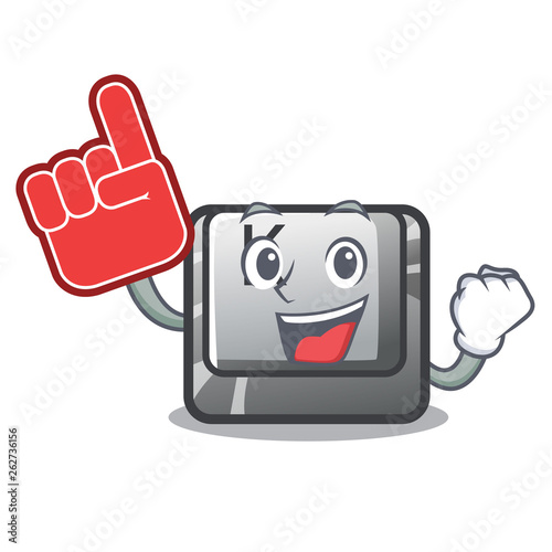 Foam finger button K attached to cartoon keyboard
