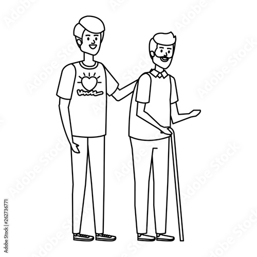 young man volunteer helping a grandfather