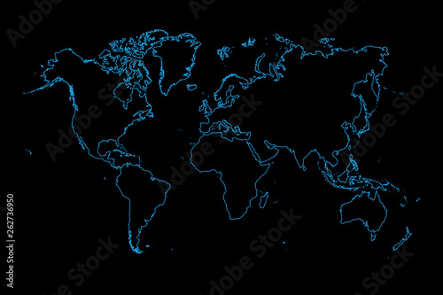 blue map of the world on black background