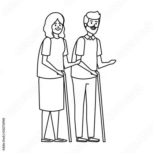 old couple with canes characters