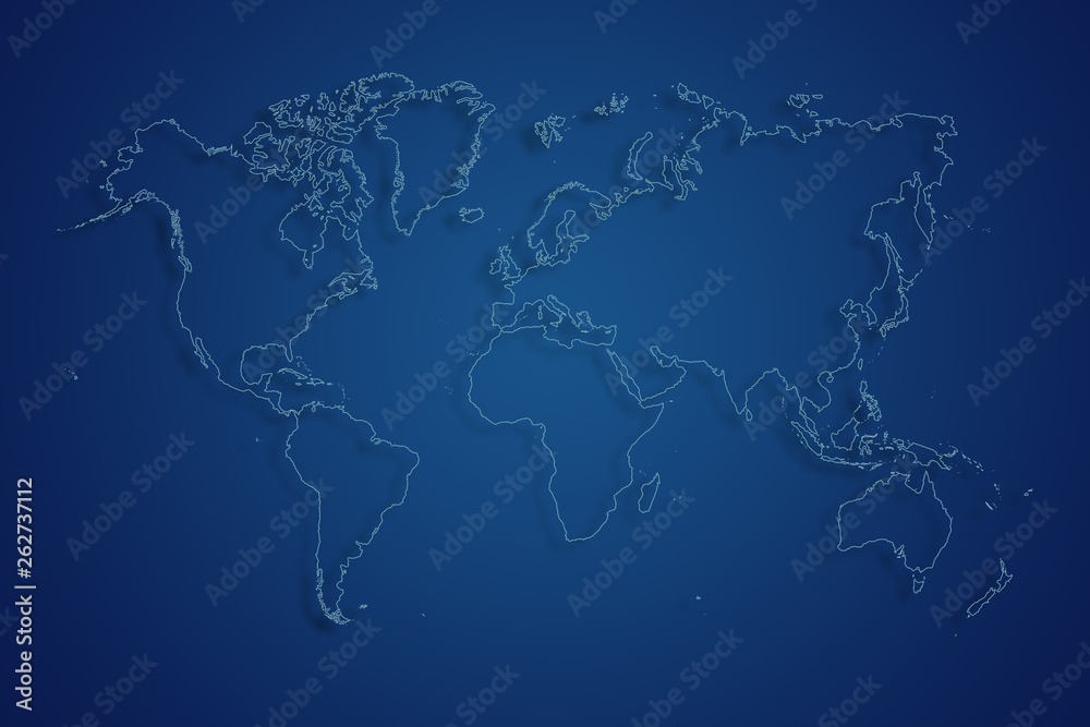 Naklejka premium blue map of the world on blue background
