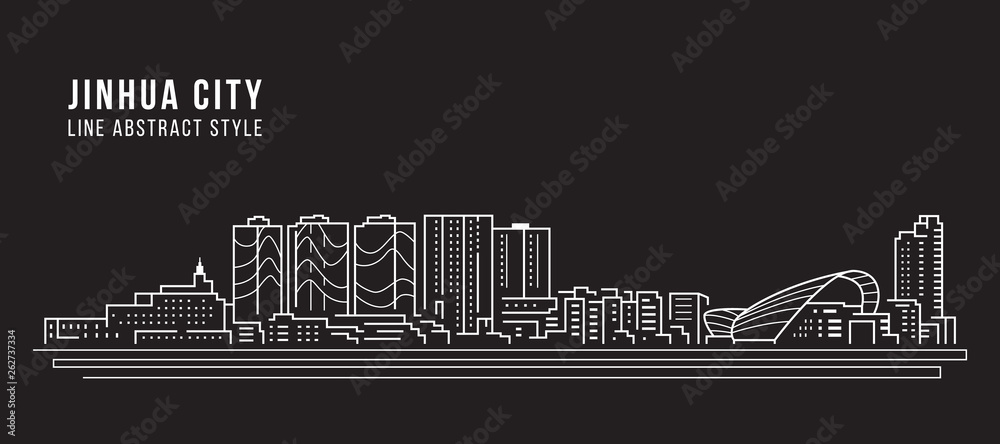 Cityscape Building Line art Vector Illustration design -  Jinhua city
