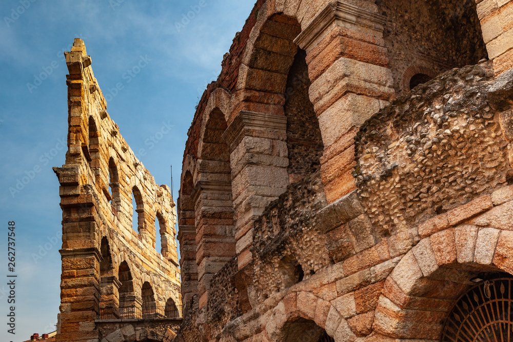 Verona, Italy – March 2019. Arena di Verona an Ancient roman amphitheatre in Verona, Italy named as UNESCO World Heritage Site and popular touristic place