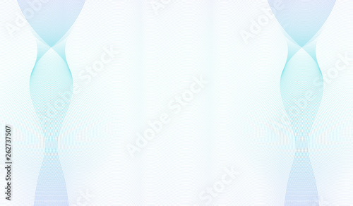 Blue, teal symmetric guilloche pattern. Two elegant waveforms. Ripple thin, subtle curve. Vector abstract background. Template for cheque, diploma, certificate, watermark, banknote. EPS10 illustration