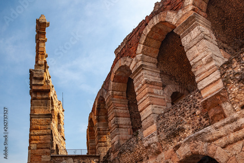 Verona, Italy – March 2019. Arena di Verona an Ancient roman amphitheatre in Verona, Italy named as UNESCO World Heritage Site and popular touristic place