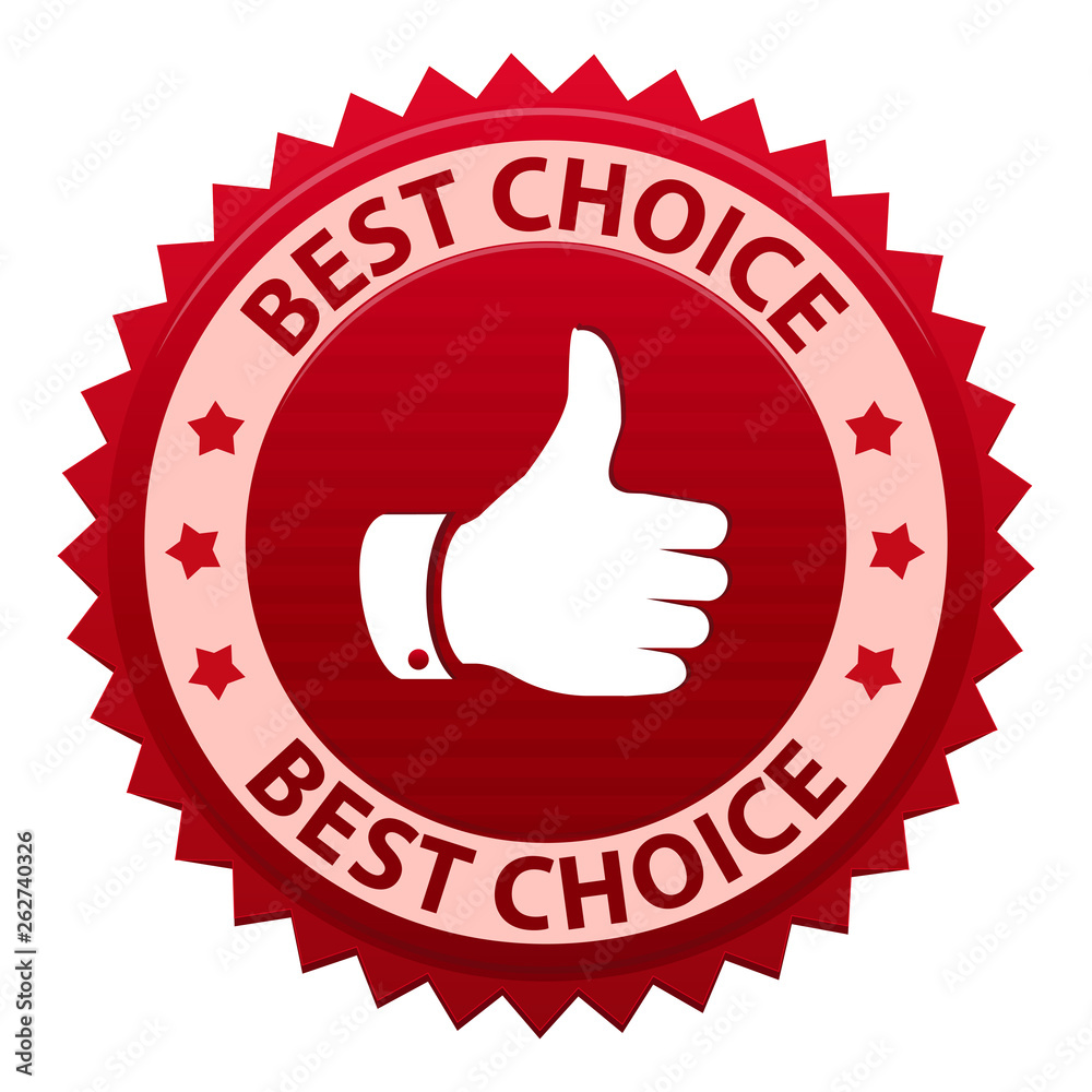 Best choice red label with thumb up icon Stock Illustration