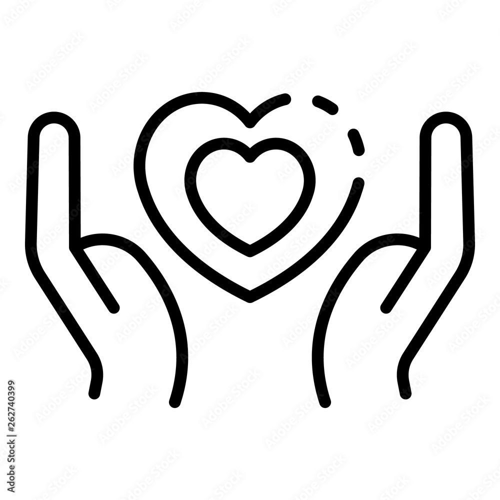 Palms and heart in heart icon. Outline palms and heart in heart vector icon for web design isolated on white background Palms and heart in heart icon. Outline palms and heart in heart vector icon for web design isolated on white background