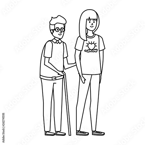 young woman volunteer helping a grandfather