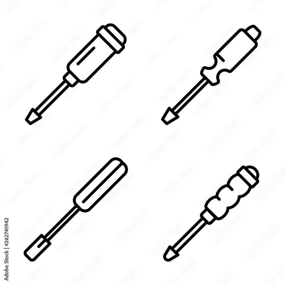 Screwdriver icons set. Outline set of screwdriver vector icons for web design isolated on white background Screwdriver icons set. Outline set of screwdriver vector icons for web design isolated on white background