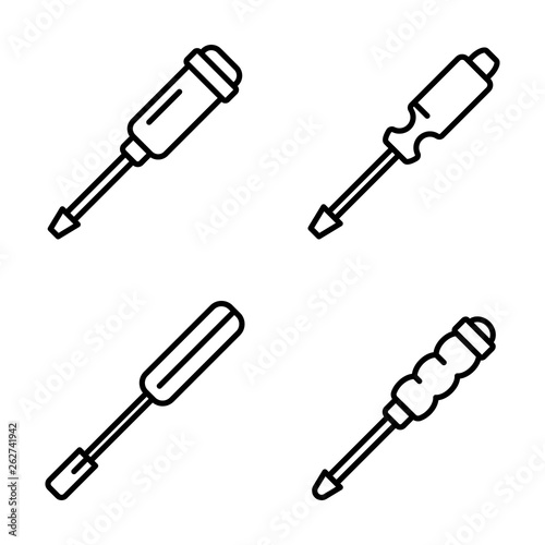 Screwdriver icons set. Outline set of screwdriver vector icons for web design isolated on white background