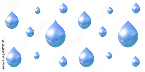 Vector Rain Seamless Pattern, Falling 3D Droplets.