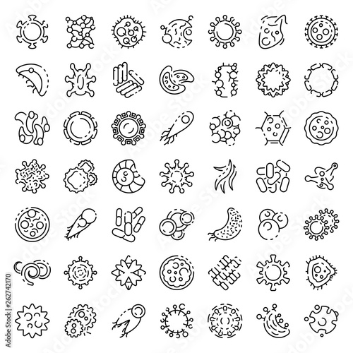 Bacteria icons set. Outline set of bacteria vector icons for web design isolated on white background