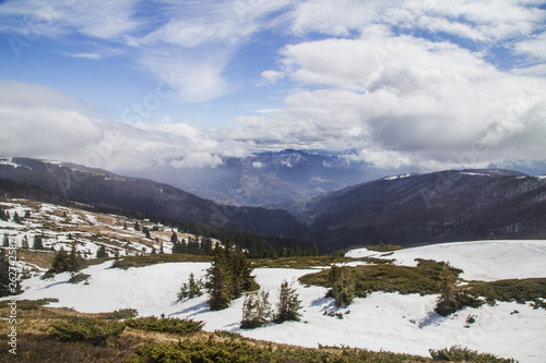 Sunny landscape at the end of winter season