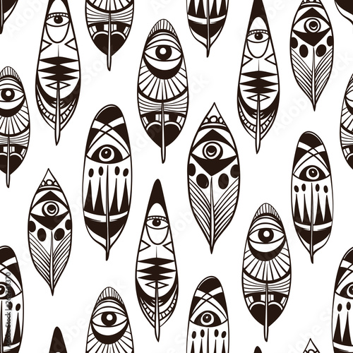 Vector Pattern with Feathers with Stylized Native American Ornament