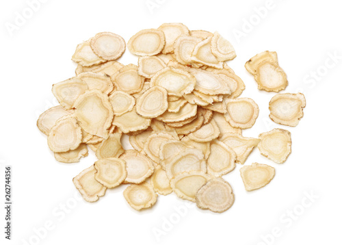 Chinese Herbal medicine - American Ginseng slices  Panax quinquefolius  isolated on white background
