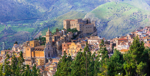 Beautiful mountain medieval village Caccamo in Sicilia, Italy