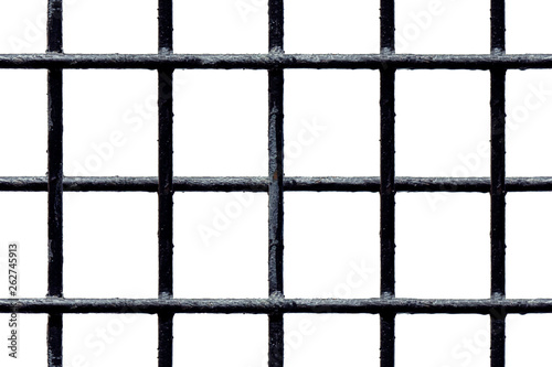 Seamless black metal grate with shabby painted bars isolated on white