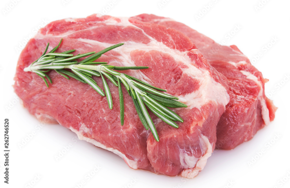 Raw pork on white background. Fresh meat.