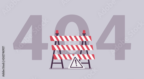 Error 404, not found page message. Under construction sign, computer status code showing unfinished website works, server could not find requested information for user or client. Vector illustration
