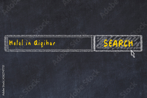 Chalk sketch of search engine. Concept of searching and booking a hotel in Qiqihar photo