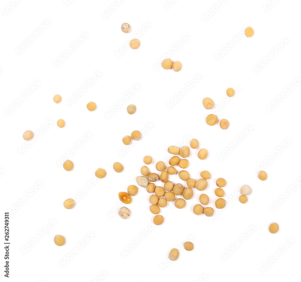 Yellow mustard seeds macro isolated on white, top view Yellow mustard seeds macro isolated on white, top view