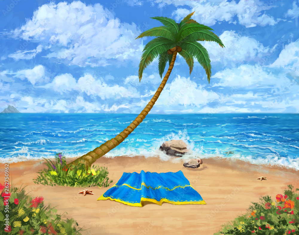 Tropical Beach. Landscape Background and Backdrop. Concept Art ...