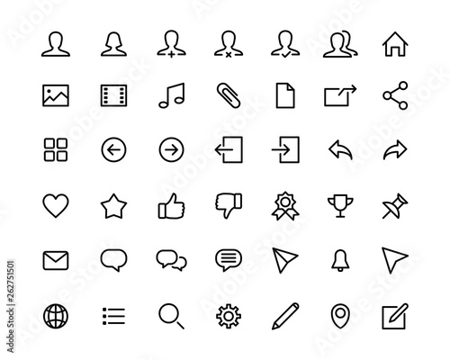 Social media icon set simple outline style signs