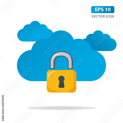 Cloud computing security vector icon. Cloud with padlock simple solid icon. Data protection symbol, logo illustration, Cloud computing lock icon. vector background