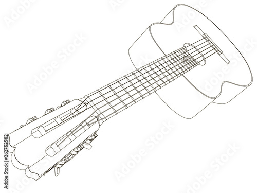 Contour of an acoustic guitar. Perspective view. Vector illustration