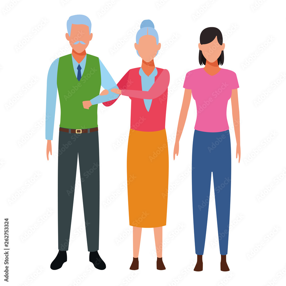 elderly couple and woman