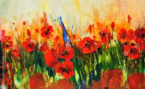 Poppy flowers art oil on canvas