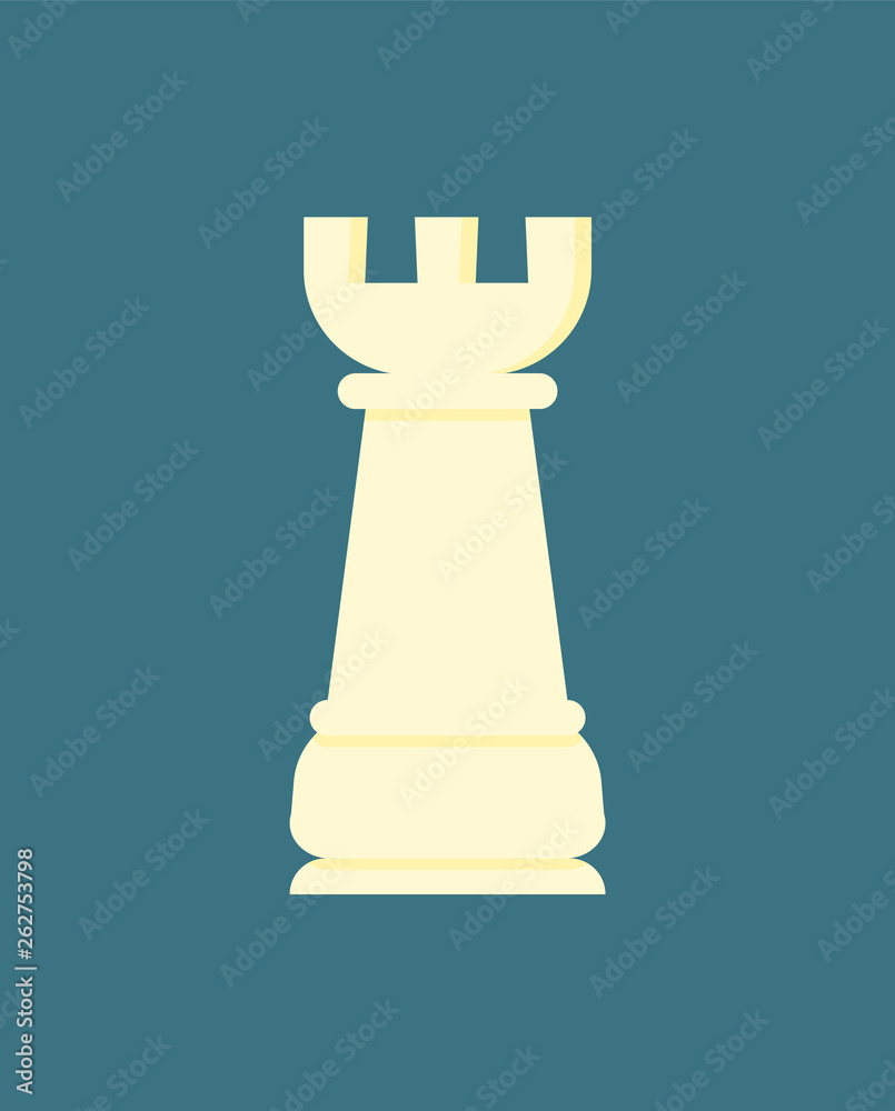 Chess Bishop or simple rook white figure isolated on blue. Vector strategy and challenge concept, game pawn in flat style. Chessboard game logo, playing piece Chess Bishop or simple rook white figure isolated on blue. Vector strategy and challenge concept, game pawn in flat style. Chessboard game logo, playing piece