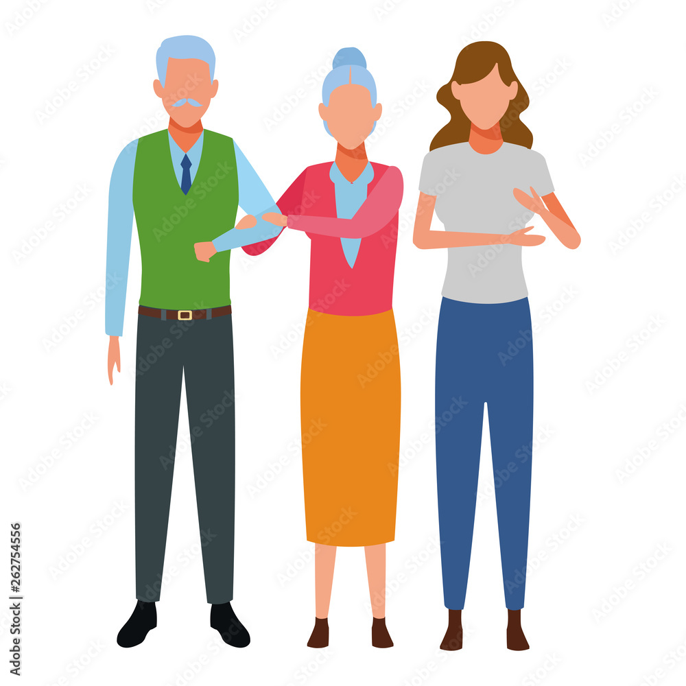 elderly couple and woman