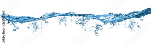fresh blue natural drink water wave wide panorama with bubbles concept isolated white background photo