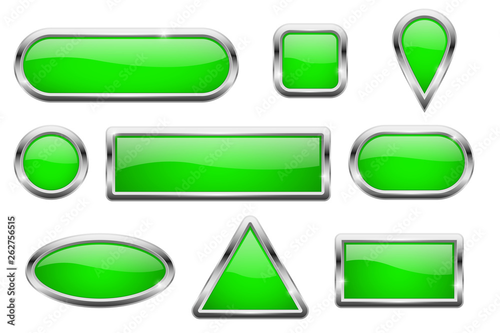 Green glass buttons with chrome frame Green glass buttons with chrome frame